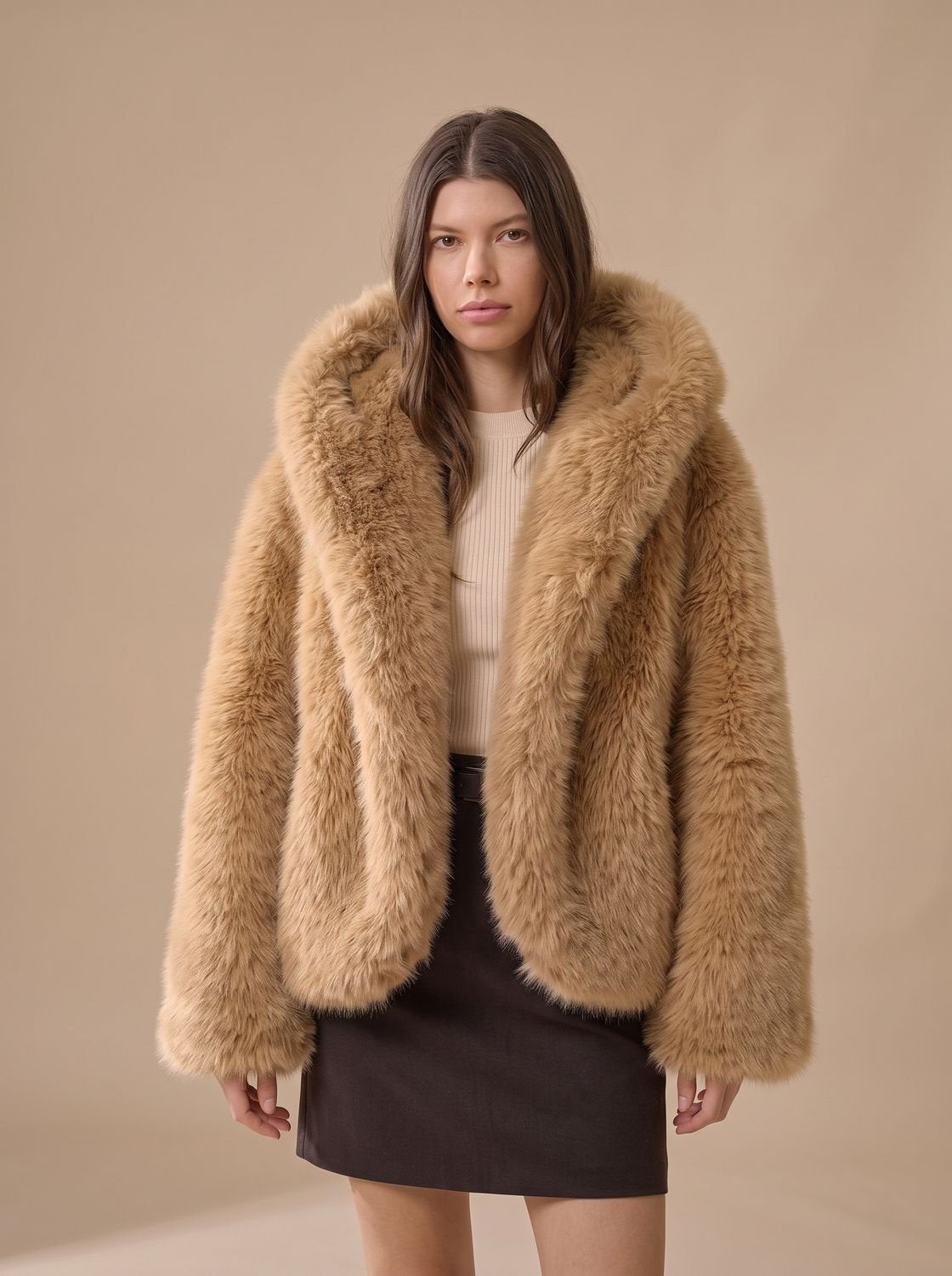 Women's Oversized Hooded Faux-Fur Coat — view 1