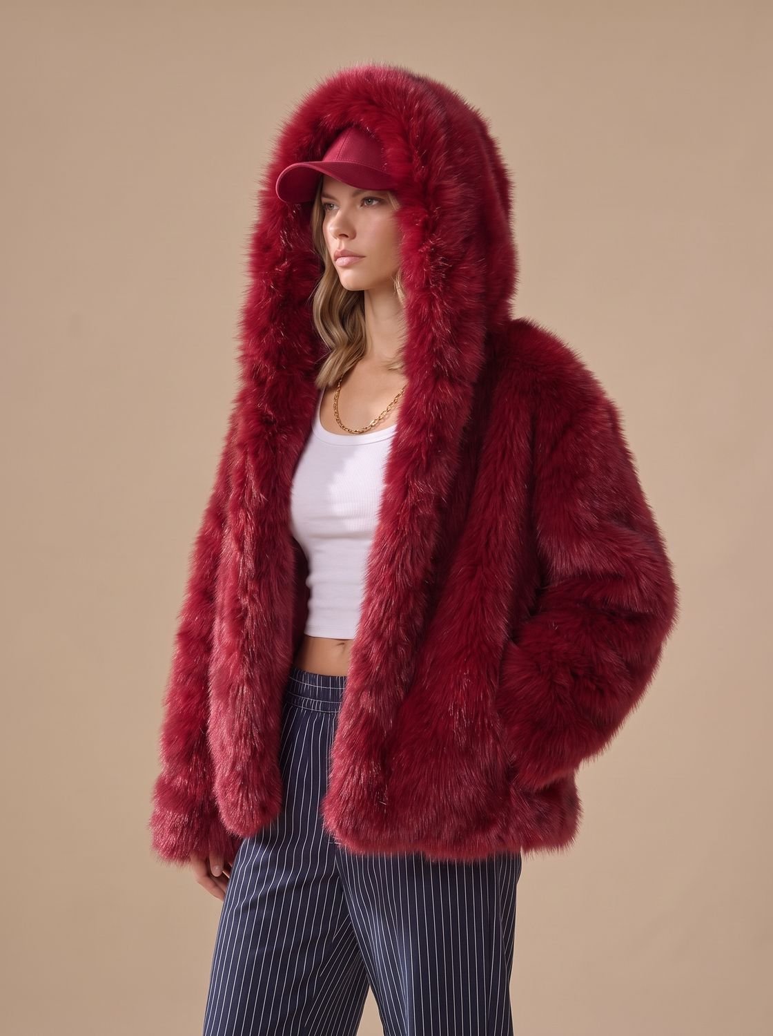 Women's Oversized Hooded Faux-Fur Coat — view 3