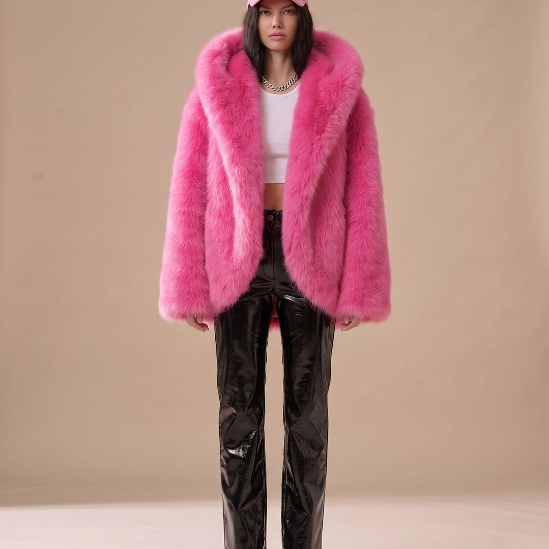 Women's Oversized Hooded Faux-Fur Coat — view 4