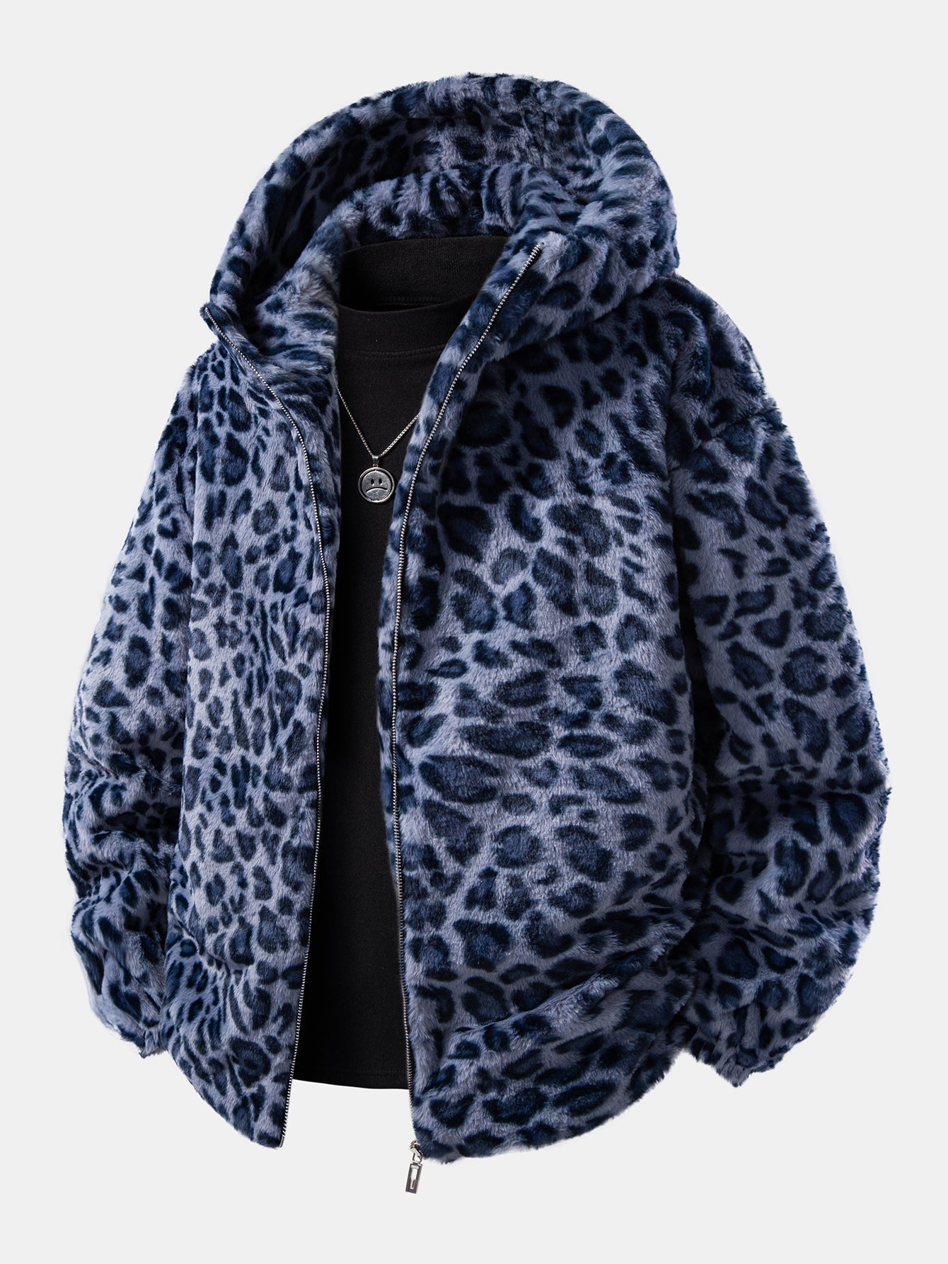 Men’s Printed Faux Fur Hooded Zip-Up Jacket — view 2
