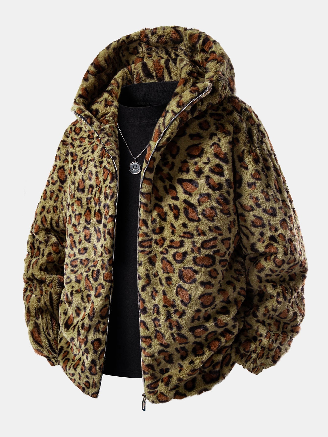 Men’s Printed Faux Fur Hooded Zip-Up Jacket — view 3