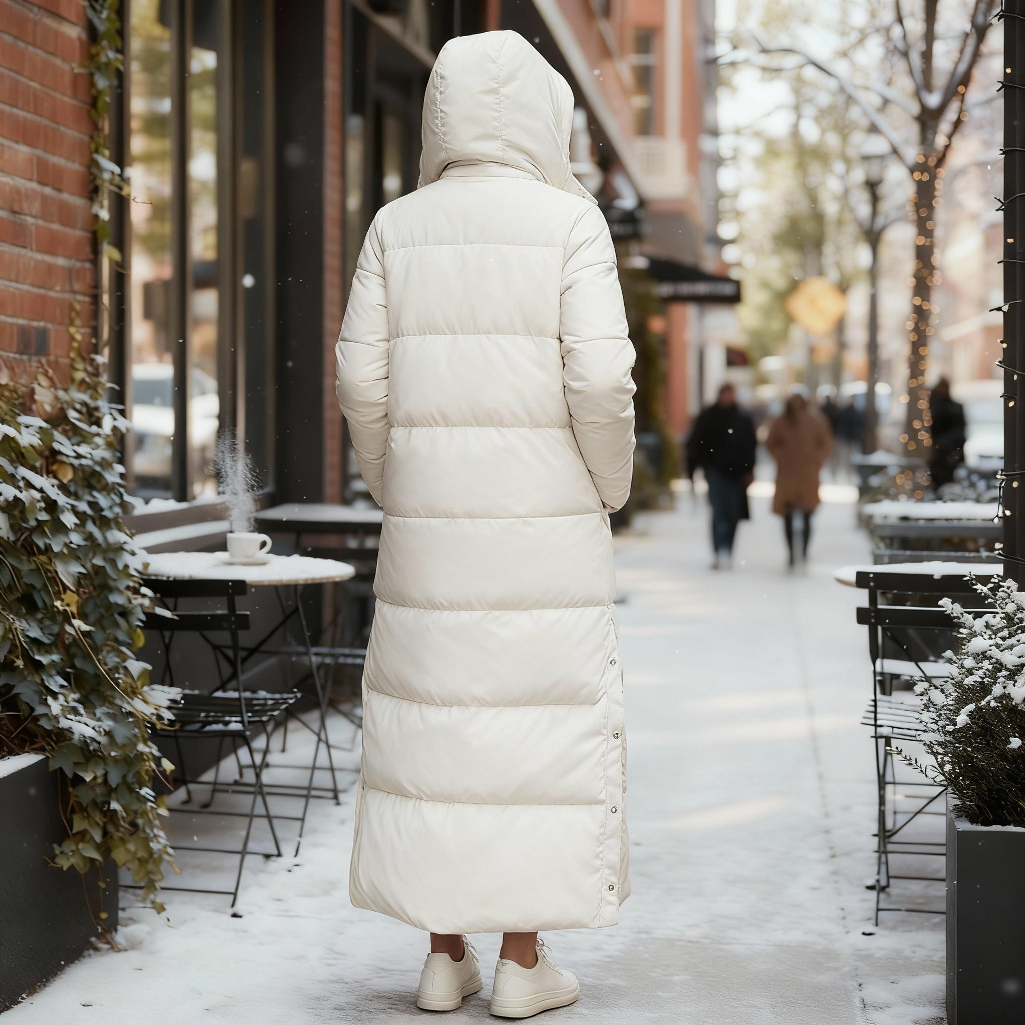 Maxi Hooded Puffer Coat with Side Snaps — view 2