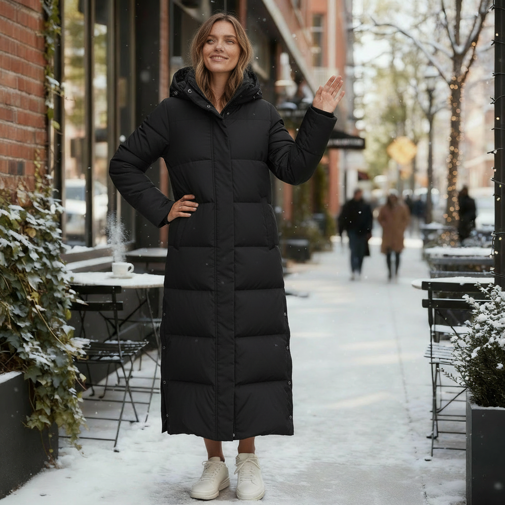 Maxi Hooded Puffer Coat with Side Snaps — view 3