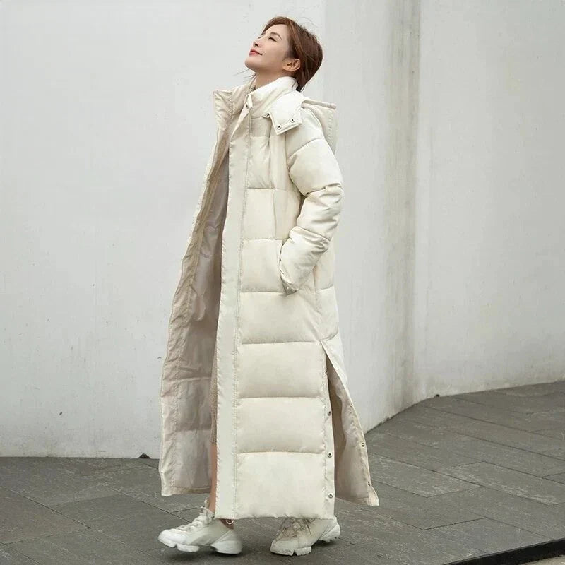 Maxi Hooded Puffer Coat with Side Snaps — view 4
