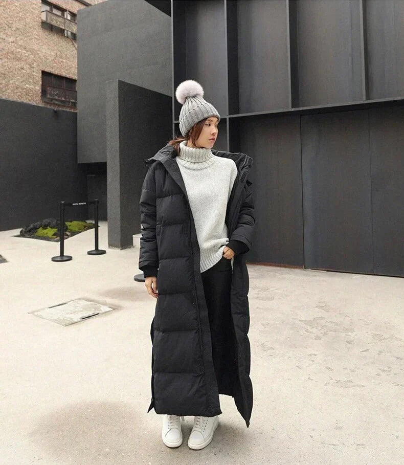 Maxi Hooded Puffer Coat with Side Snaps — view 5
