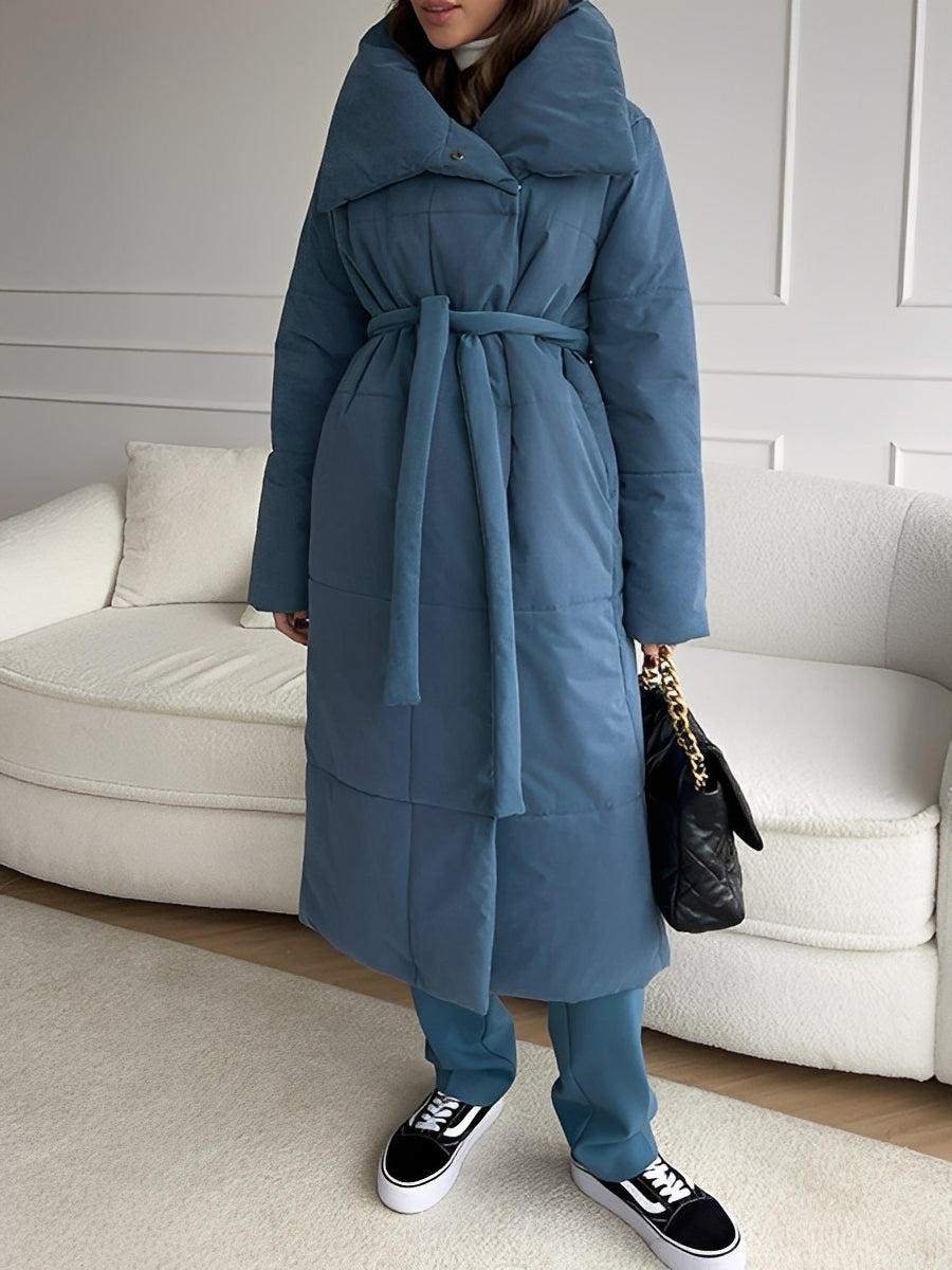 Women’s Longline Quilted Puffer Coat with Shawl Collar — view 2
