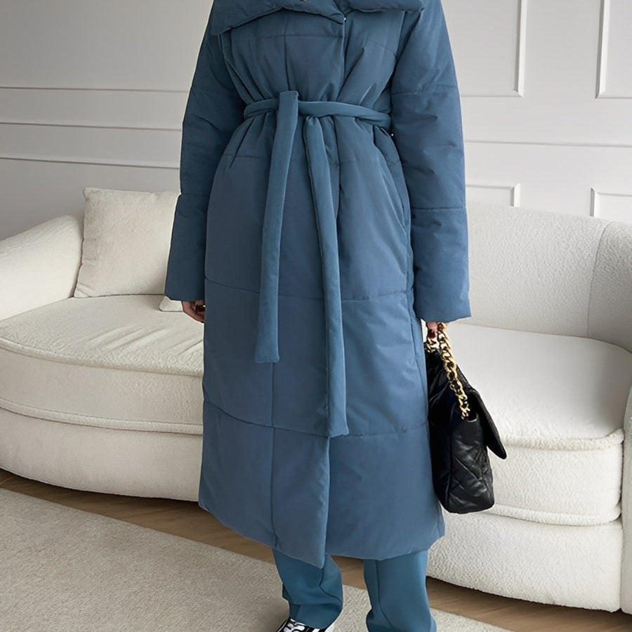 Women’s Longline Quilted Puffer Coat with Shawl Collar — view 2