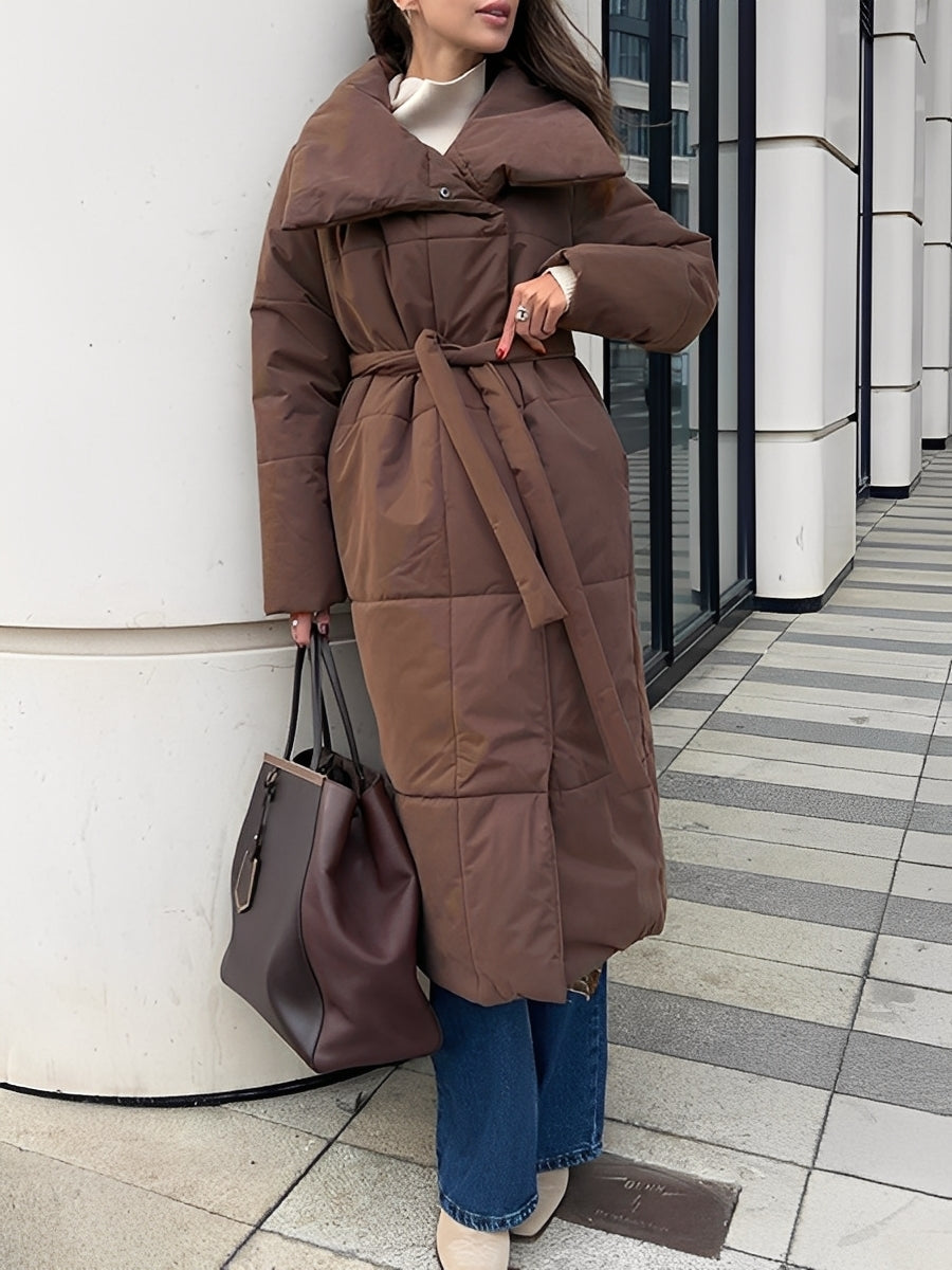 Women’s Longline Quilted Puffer Coat with Shawl Collar — view 3