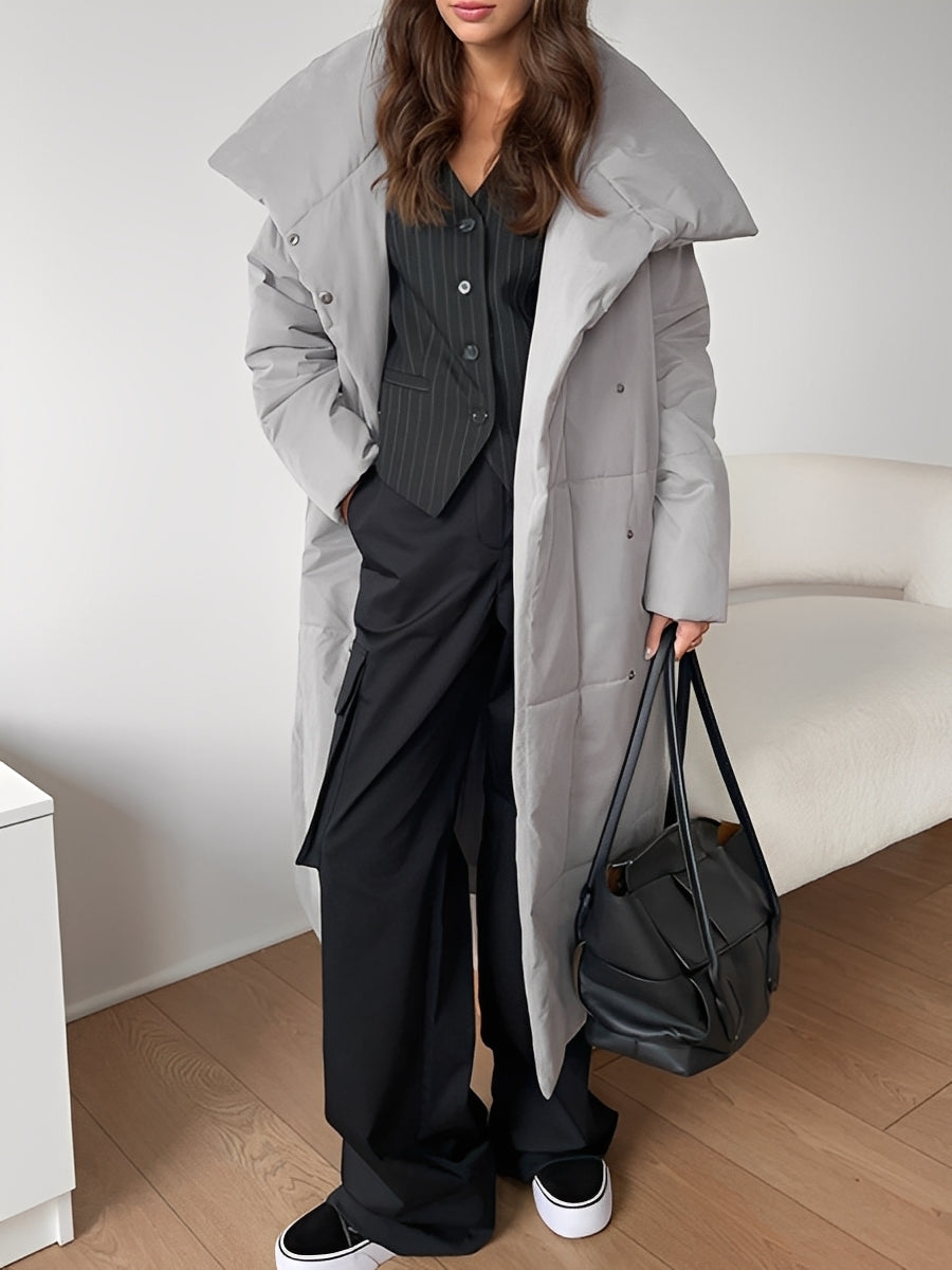 Women’s Longline Quilted Puffer Coat with Shawl Collar — view 4