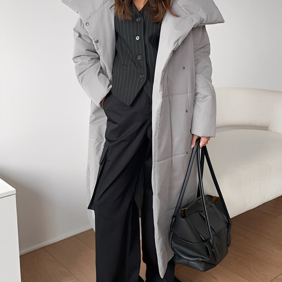 Women’s Longline Quilted Puffer Coat with Shawl Collar — view 4