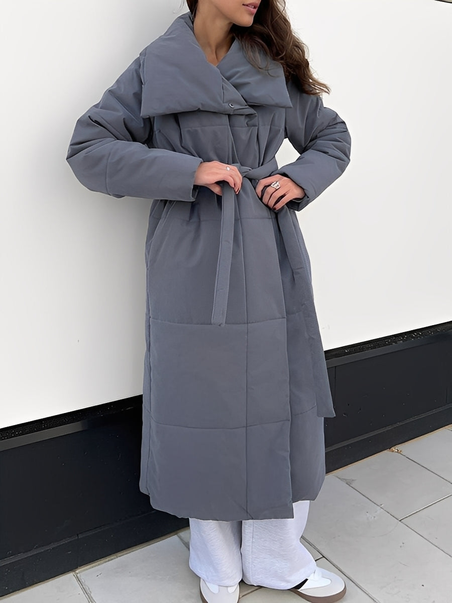 Women’s Longline Quilted Puffer Coat with Shawl Collar — view 5