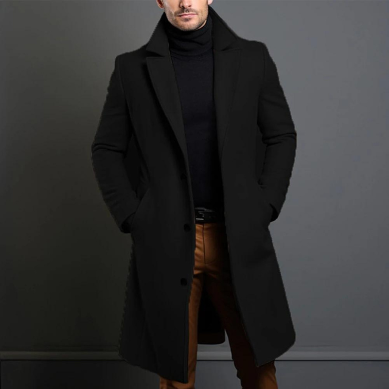 Men’s Longline Wool Overcoat with Notched Lapels — view 1