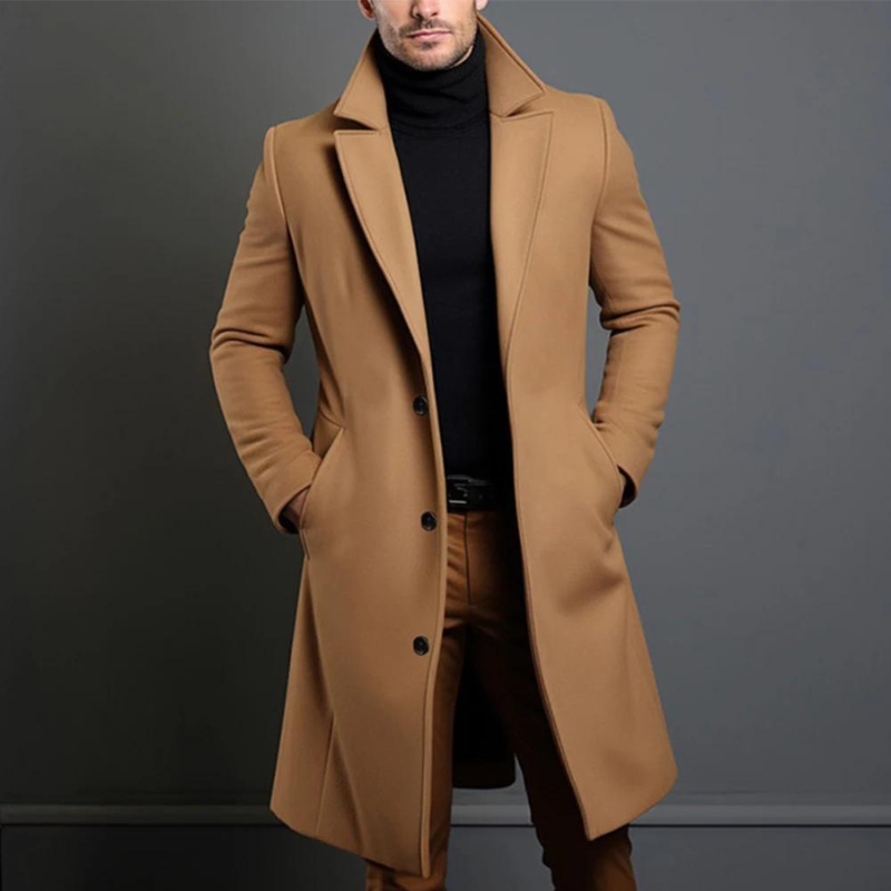 Men’s Longline Wool Overcoat with Notched Lapels — view 2