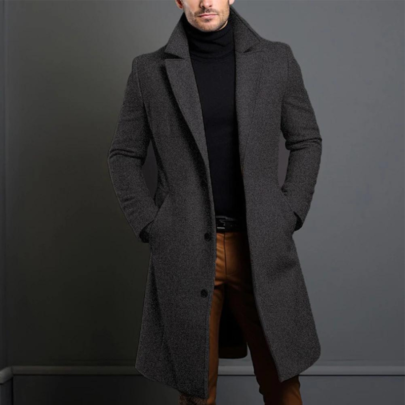 Men’s Longline Wool Overcoat with Notched Lapels — view 3