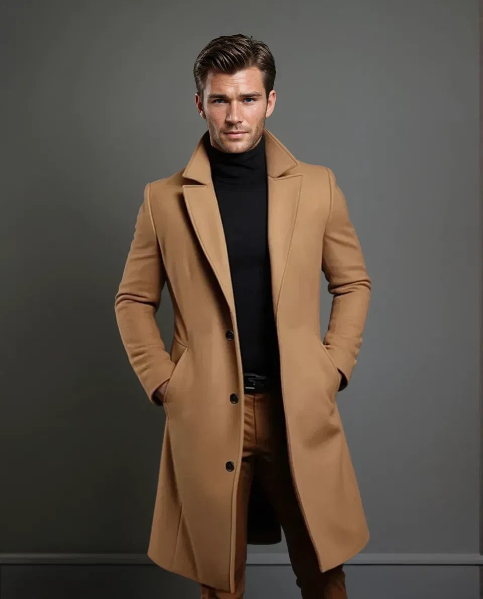 Men’s Longline Wool Overcoat with Notched Lapels — view 5