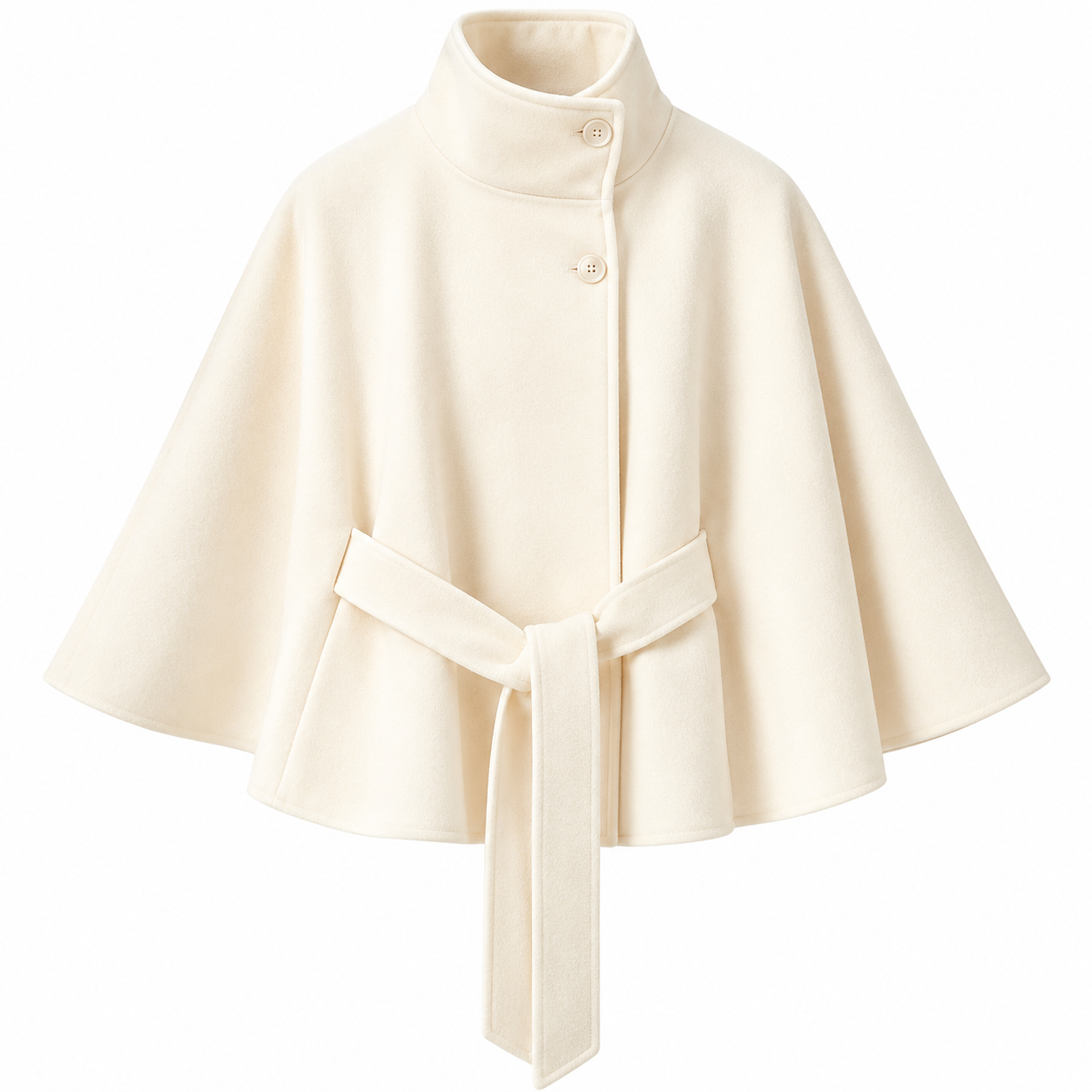 Women’s Button-Front Cape Coat with High Collar and Tie Belt — view 1