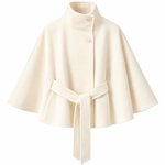 Women’s Button-Front Cape Coat with High Collar and Tie Belt — view 1