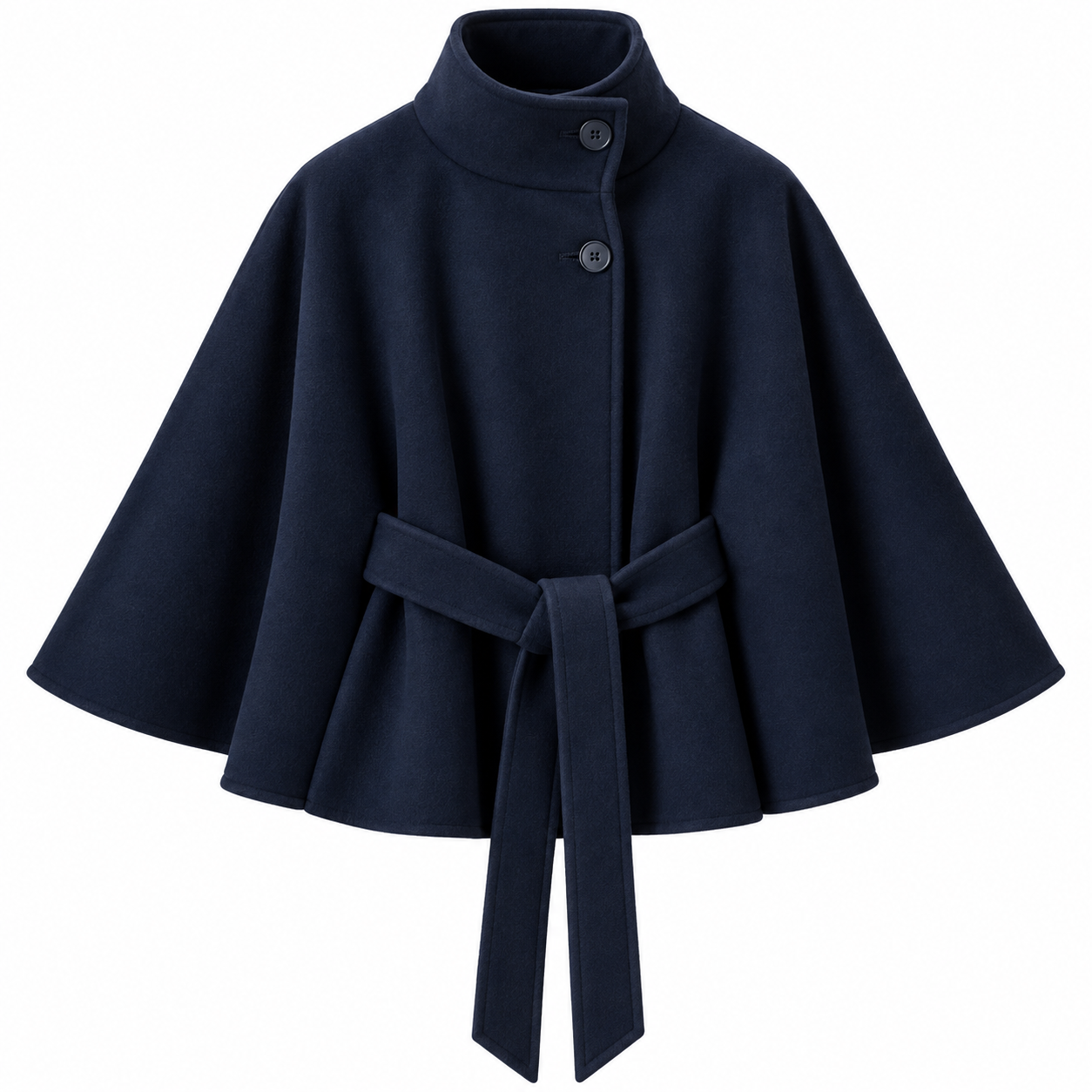 Women’s Button-Front Cape Coat with High Collar and Tie Belt — view 3