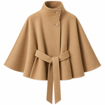 Women’s Button-Front Cape Coat with High Collar and Tie Belt — view 4