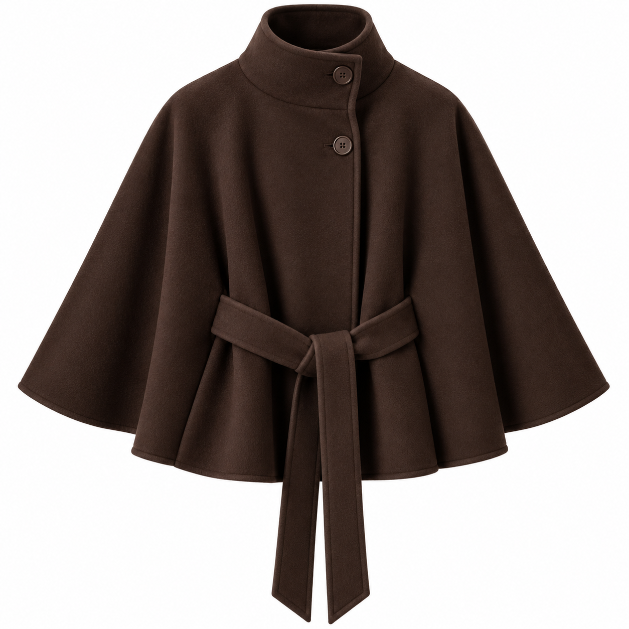 Women’s Button-Front Cape Coat with High Collar and Tie Belt — view 5