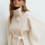 Women’s Button-Front Cape Coat with High Collar and Tie Belt — view 6