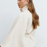 Women’s Button-Front Cape Coat with High Collar and Tie Belt — view 7