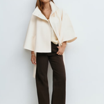 Women’s Button-Front Cape Coat with High Collar and Tie Belt — view 8