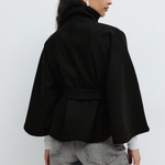 Women’s Button-Front Cape Coat with High Collar and Tie Belt — view 9