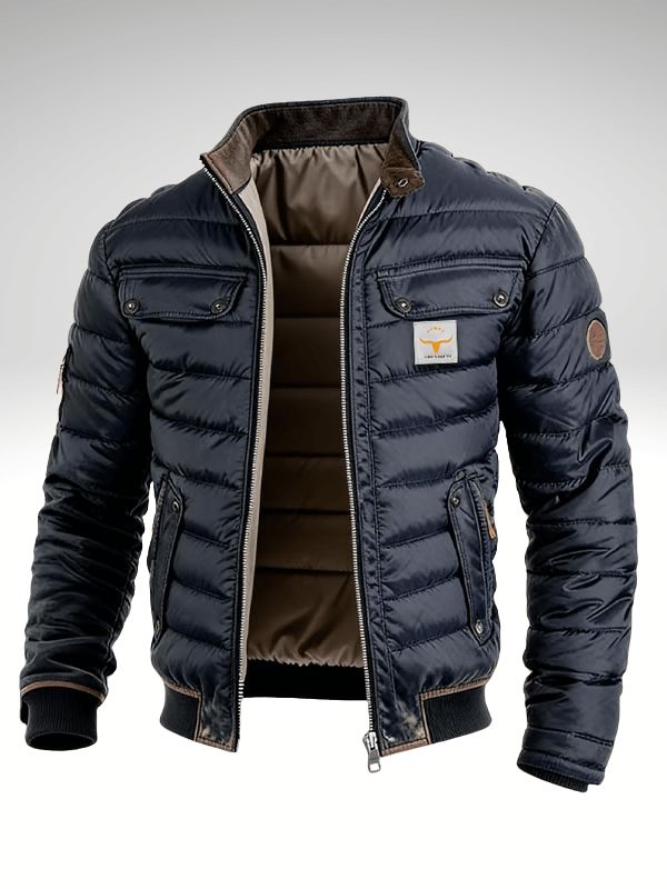 Men’s Navy Quilted Jacket with Stand Collar — view 1