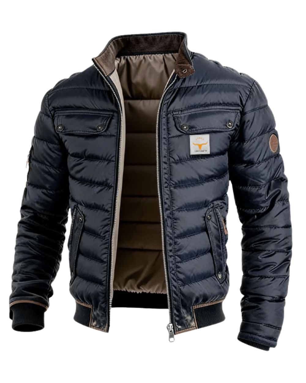 Men’s Navy Quilted Jacket with Stand Collar — view 2