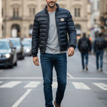 Men’s Navy Quilted Jacket with Stand Collar — view 3