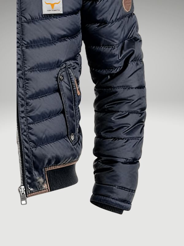 Men’s Navy Quilted Jacket with Stand Collar — view 4
