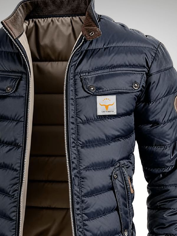 Men’s Navy Quilted Jacket with Stand Collar — view 5