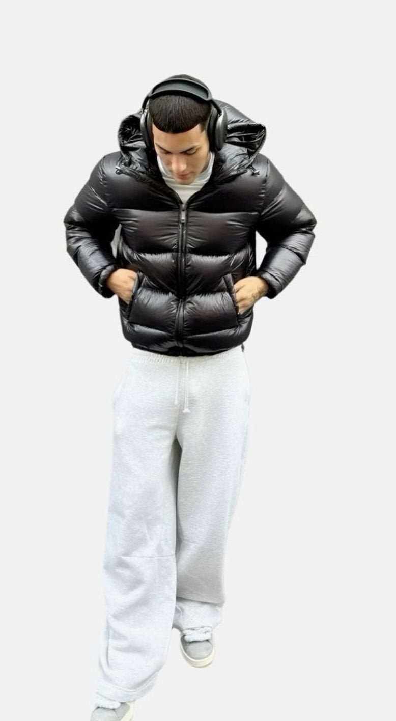 Men’s Glossy Hooded Quilted Puffer Jacket — view 1