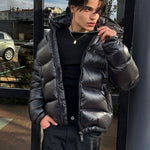Men’s Glossy Hooded Quilted Puffer Jacket — view 5