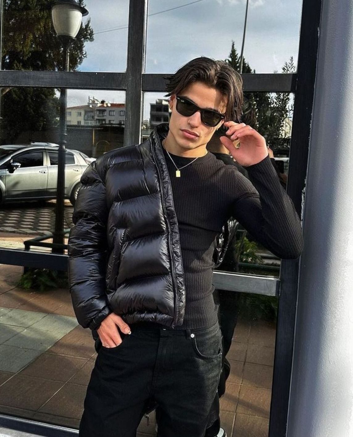 Men’s Glossy Hooded Quilted Puffer Jacket — view 6