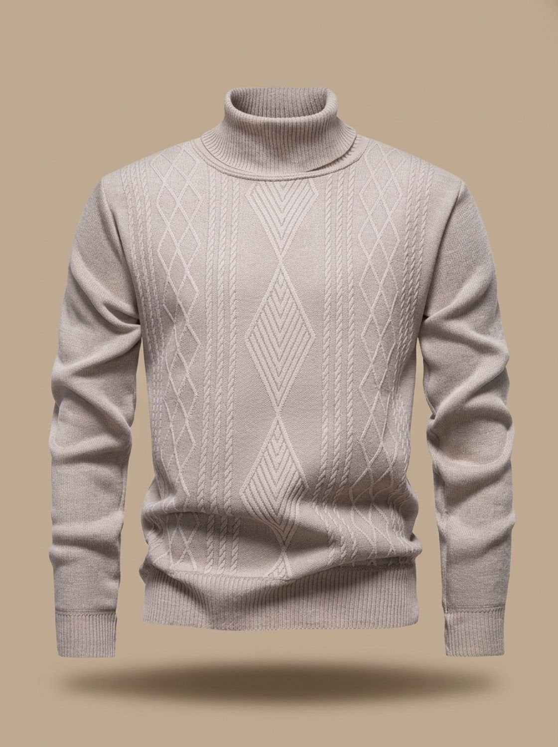 Men’s Slim-Fit Cable-Knit Turtleneck Sweater — view 3
