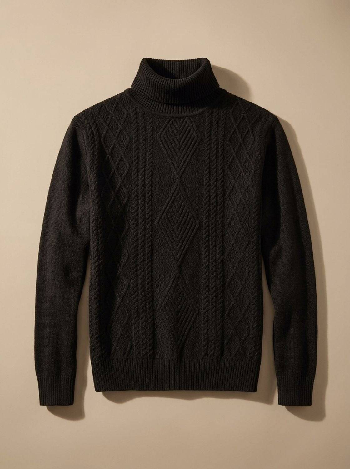 Men’s Slim-Fit Cable-Knit Turtleneck Sweater — view 4