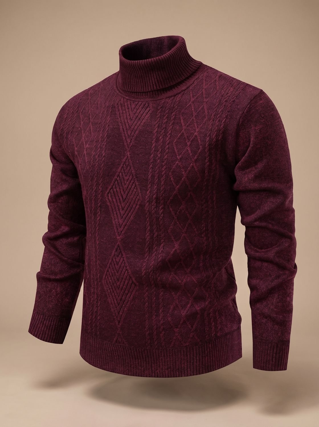 Men’s Slim-Fit Cable-Knit Turtleneck Sweater — view 6
