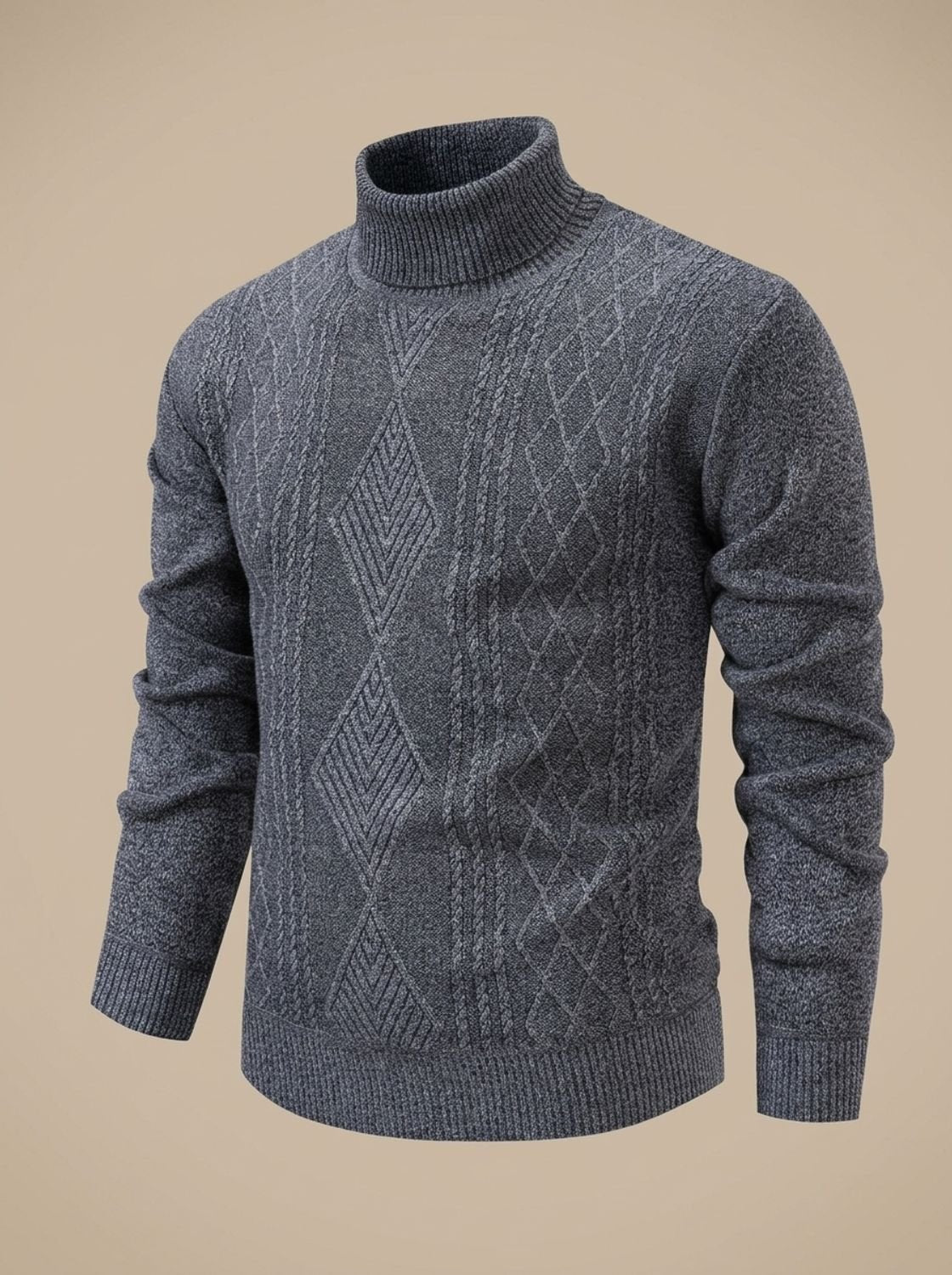 Men’s Slim-Fit Cable-Knit Turtleneck Sweater — view 7