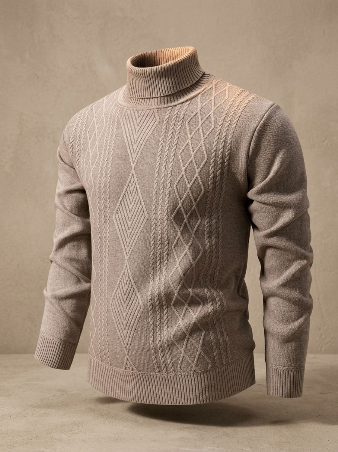 Men’s Slim-Fit Cable-Knit Turtleneck Sweater — view 9