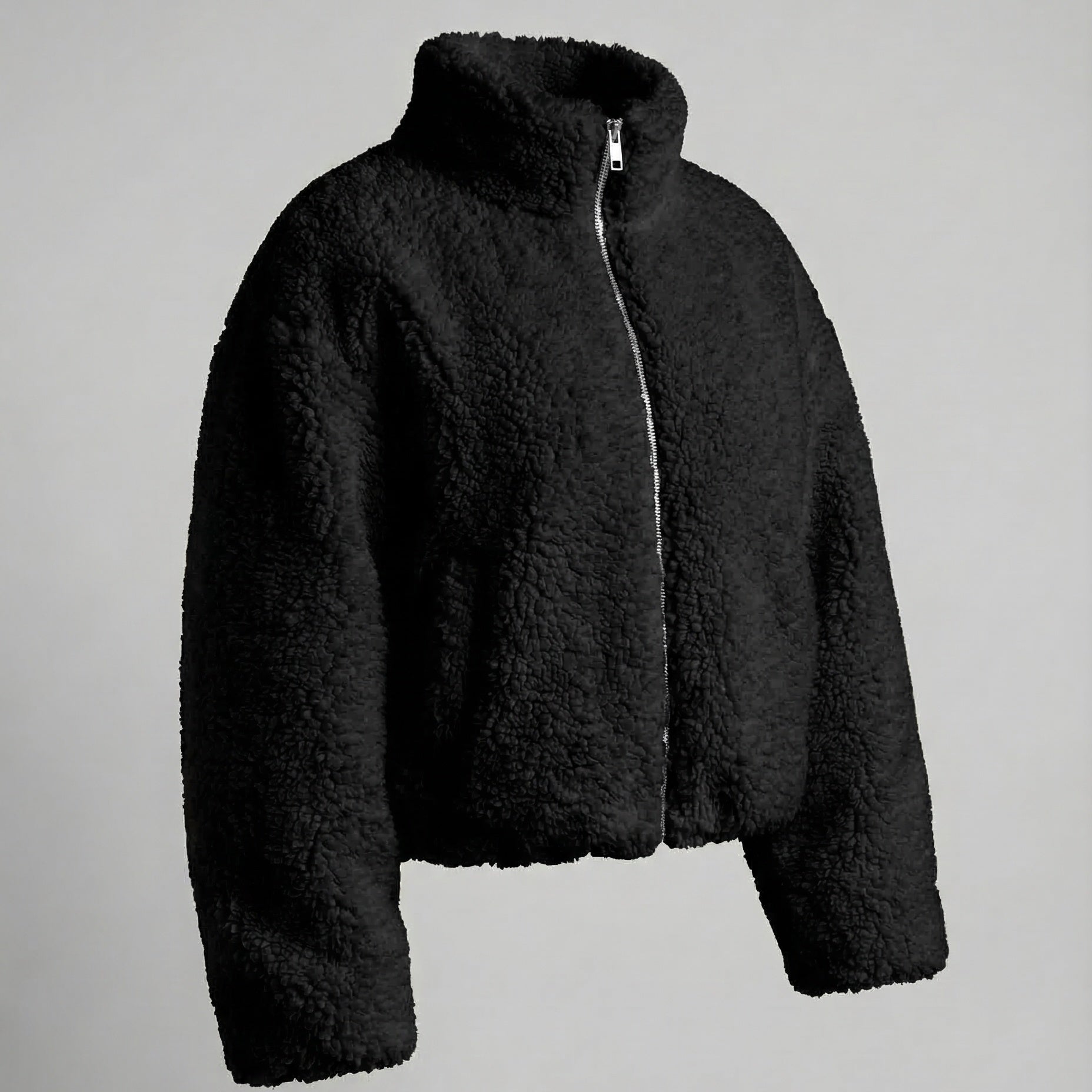 Women’s Short Teddy Fleece Jacket with Stand Collar — view 2