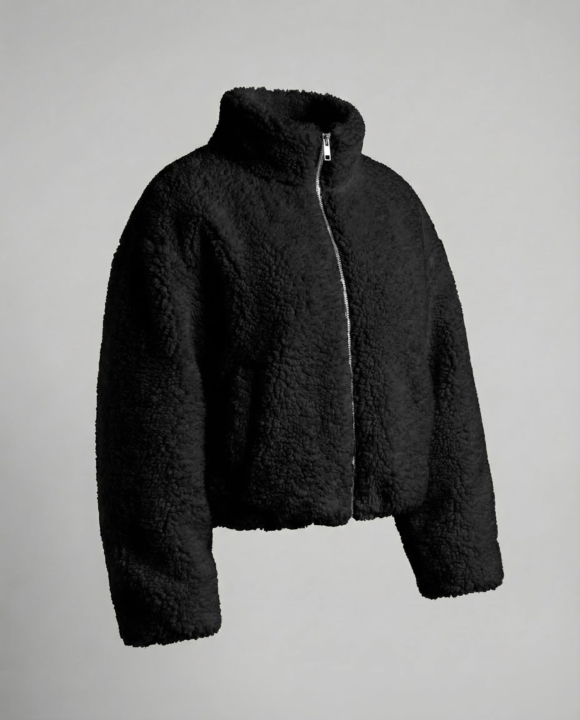 Women’s Short Teddy Fleece Jacket with Stand Collar — view 2
