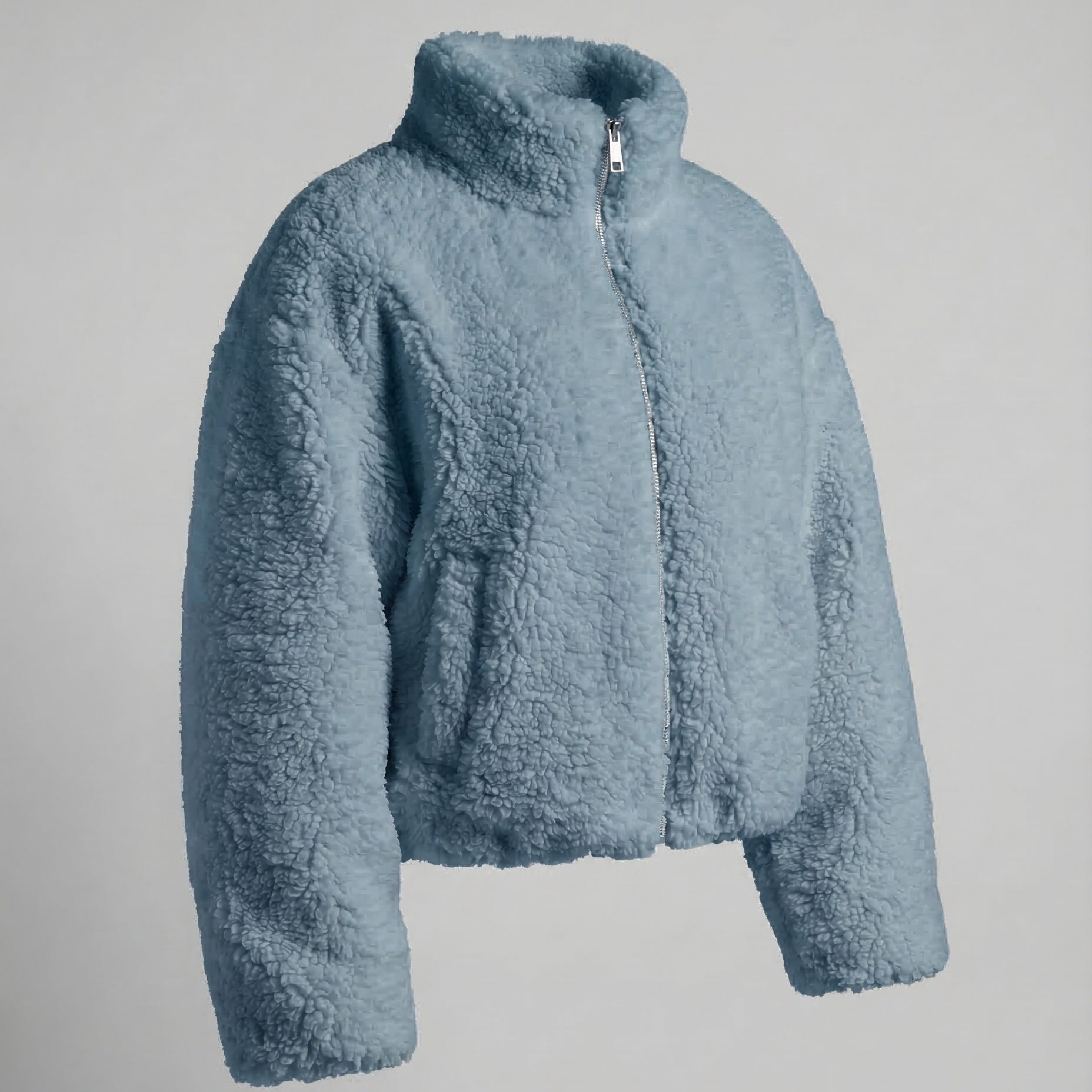 Women’s Short Teddy Fleece Jacket with Stand Collar — view 3