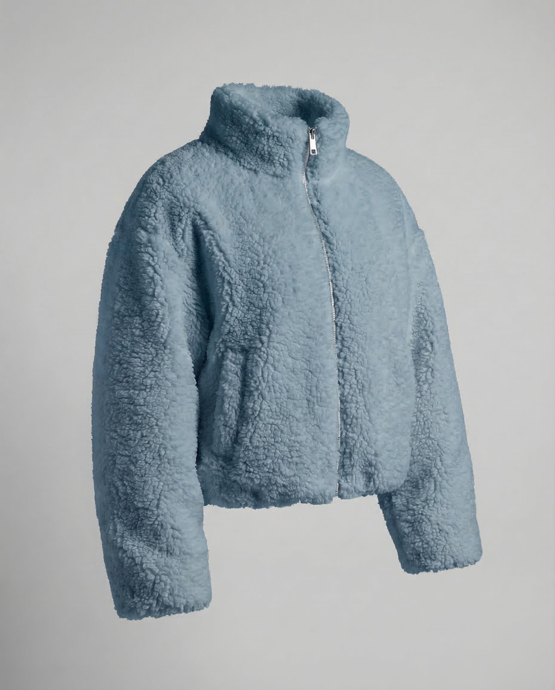 Women’s Short Teddy Fleece Jacket with Stand Collar — view 3