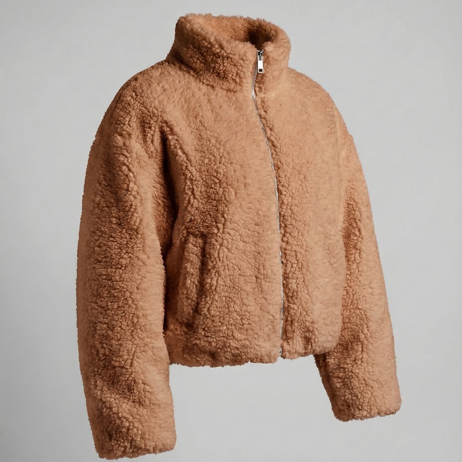 Women’s Short Teddy Fleece Jacket with Stand Collar — view 4