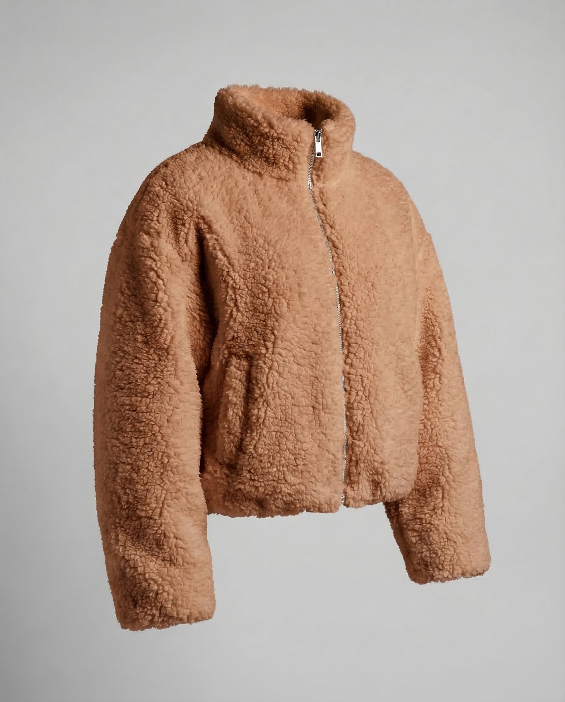 Women’s Short Teddy Fleece Jacket with Stand Collar — view 4