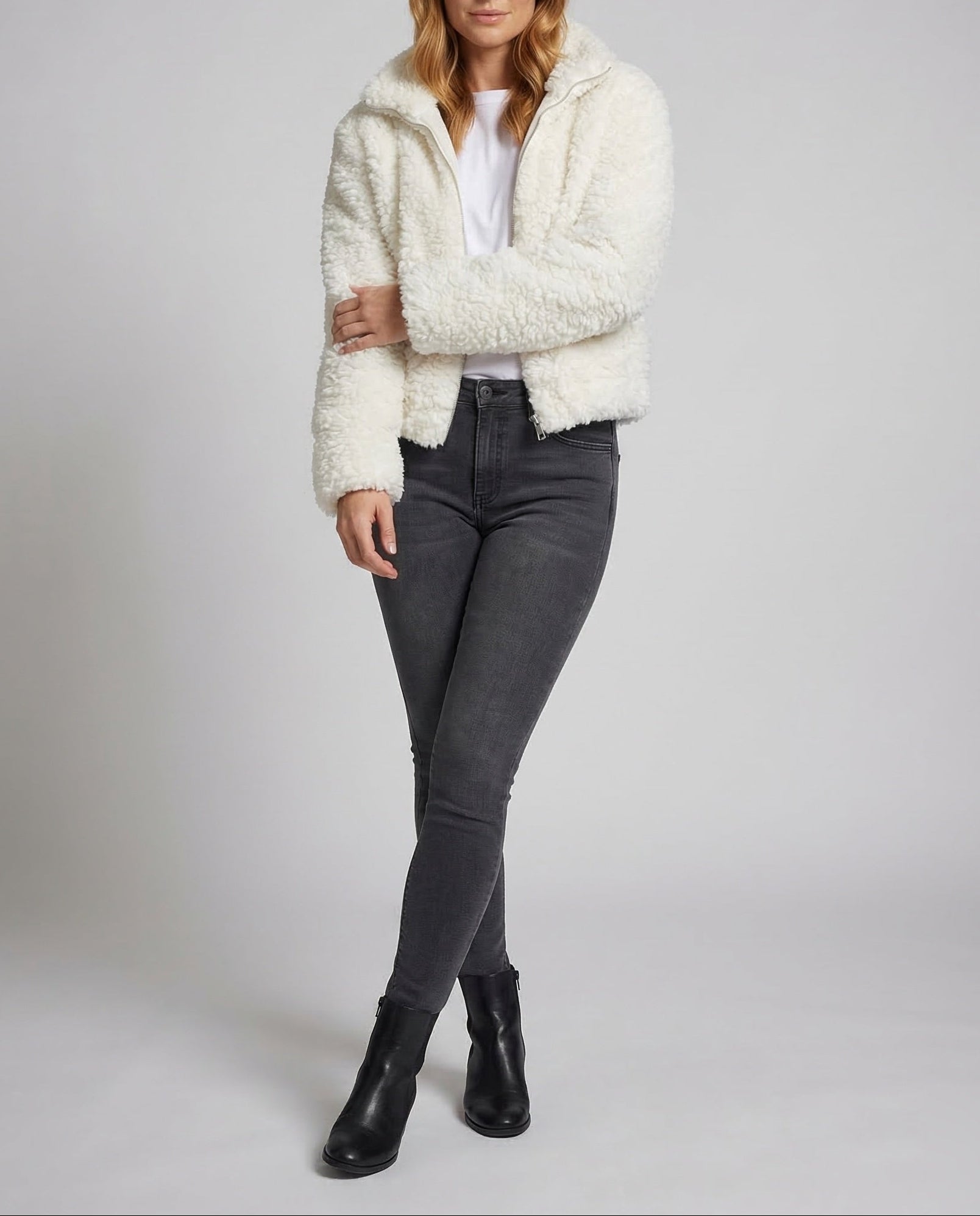 Women’s Short Teddy Fleece Jacket with Stand Collar — view 5