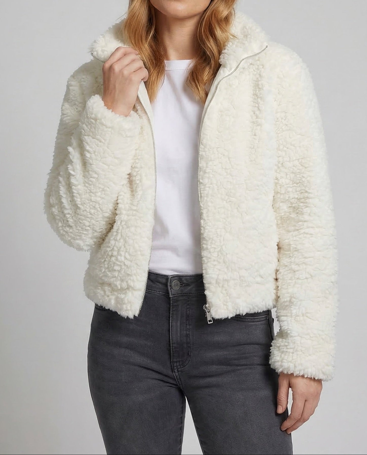 Women’s Short Teddy Fleece Jacket with Stand Collar — view 6