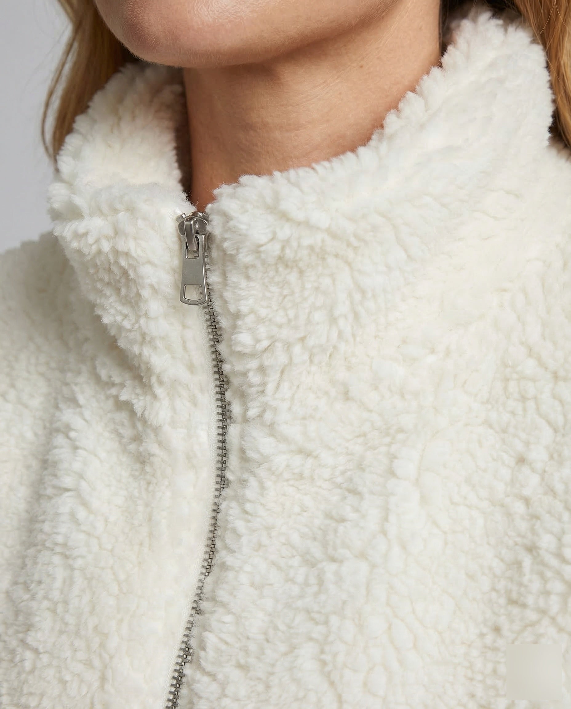 Women’s Short Teddy Fleece Jacket with Stand Collar — view 7